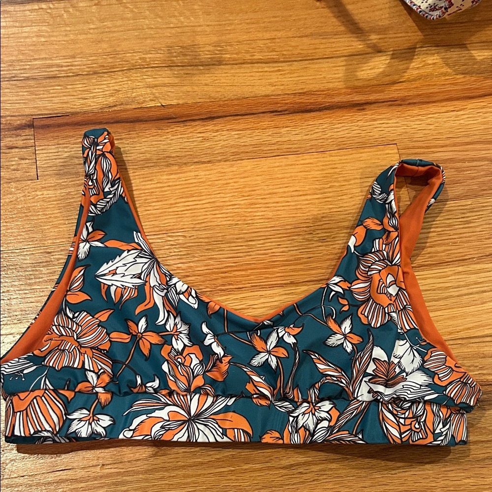 Kulani Kinis Teal and Orange Floral Bikini Top